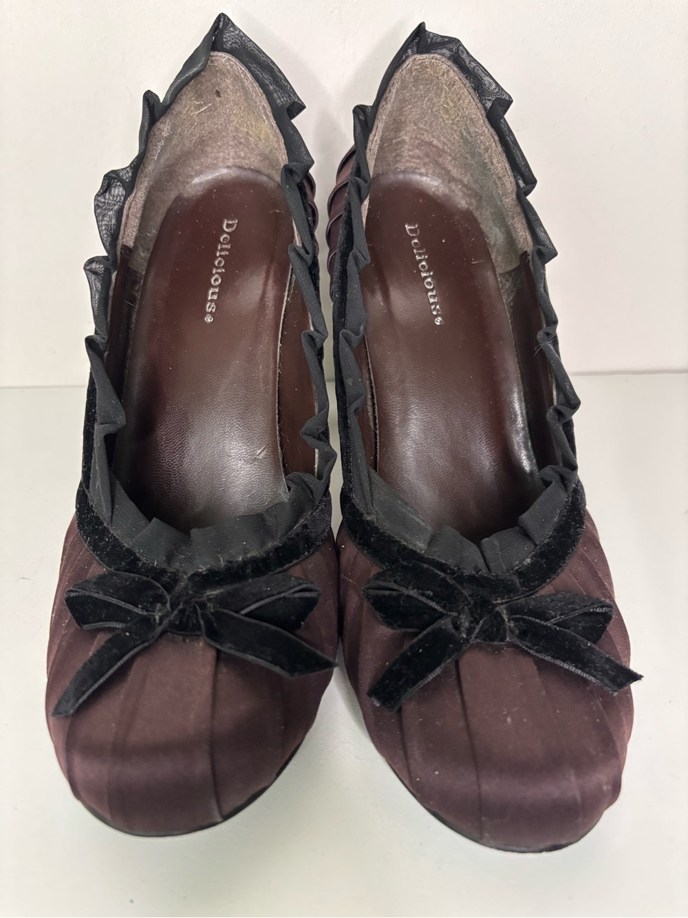 Women's Delicious Dark Plum Satin Pumps with Velvet Trim 8 - Picture 2 of 9